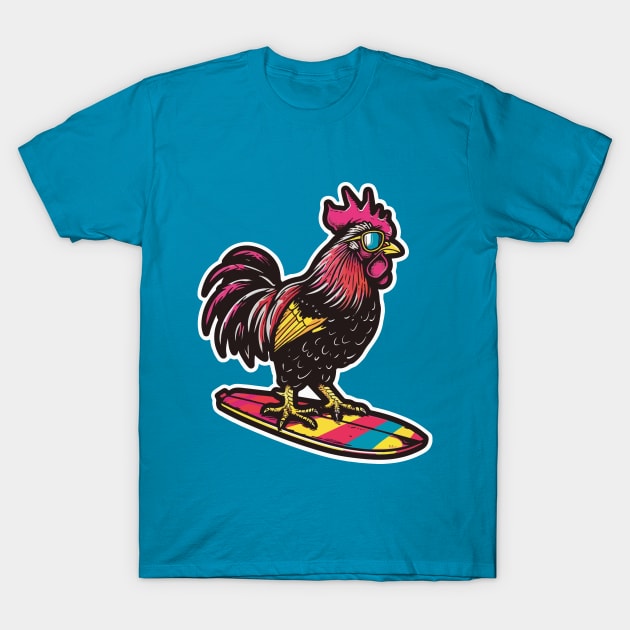 Surfing Rooster T-Shirt by VelvetRoom